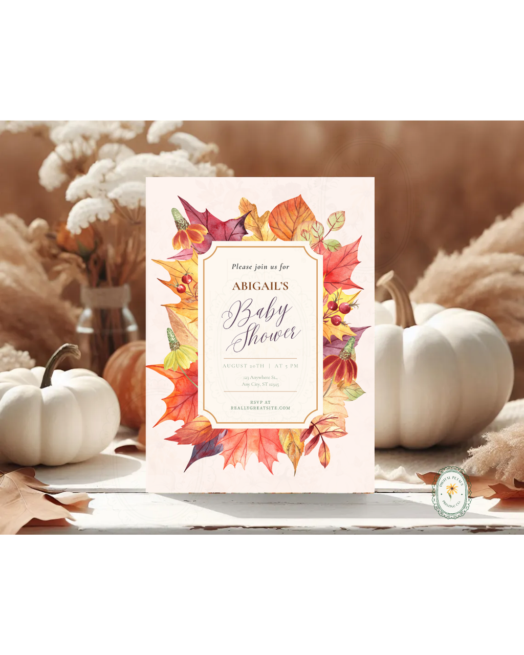 Autumn Harvest Wildflower Boho Baby Shower Invitation | Digital Download | Canva Editable