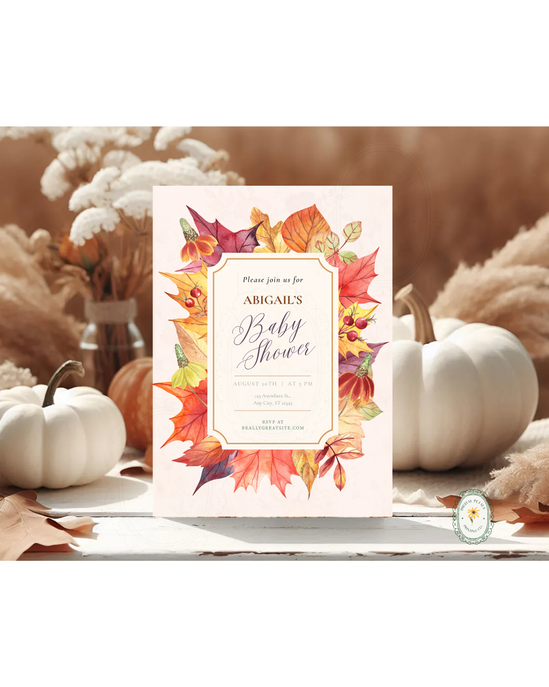 Autumn Harvest Wildflower Boho Baby Shower Invitation | Digital Download | Canva Editable
