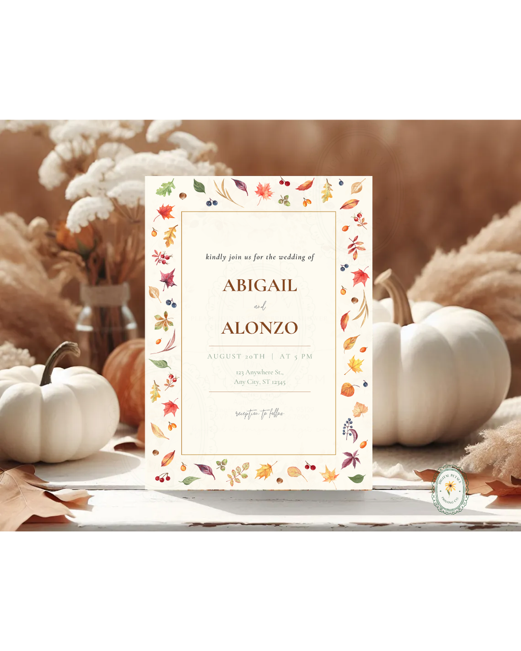 Fall Leaves Wedding Invitation Template | Terracotta & Cream | Digital Download