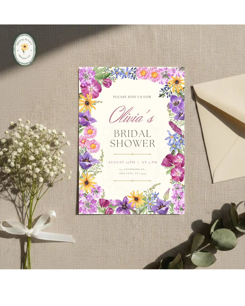 Boho Wildflower Bridal Shower Invitation | Printable Floral Invite | Digital Download