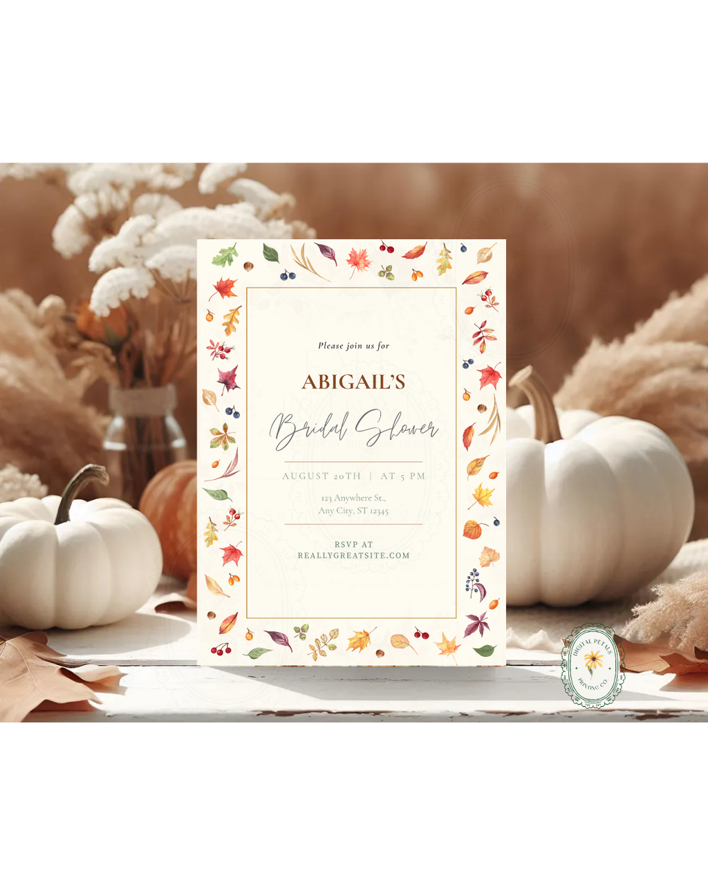 Fall Leaves Bridal Shower Invitation Template | Terracotta & Cream | Digital Download