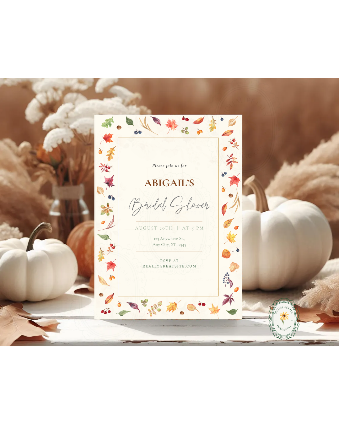 Fall Leaves Bridal Shower Invitation Template | Terracotta & Cream | Digital Download