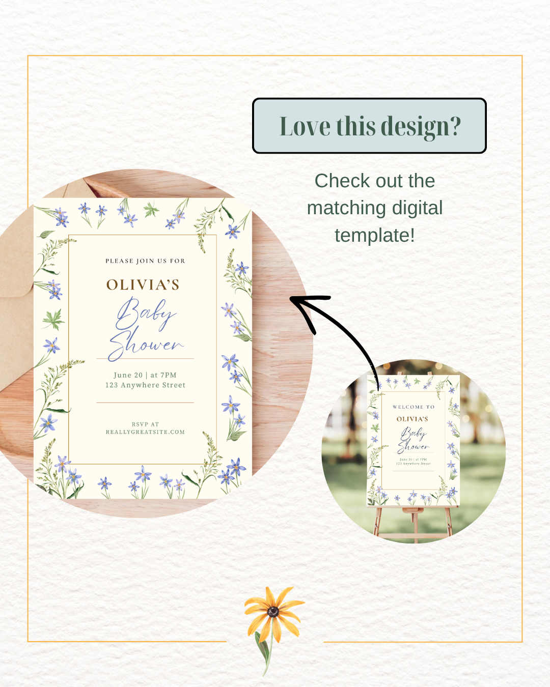 Dusty Blue Floral Botanical Baby Shower Welcome Sign | Editable Canva Template | Digital Download