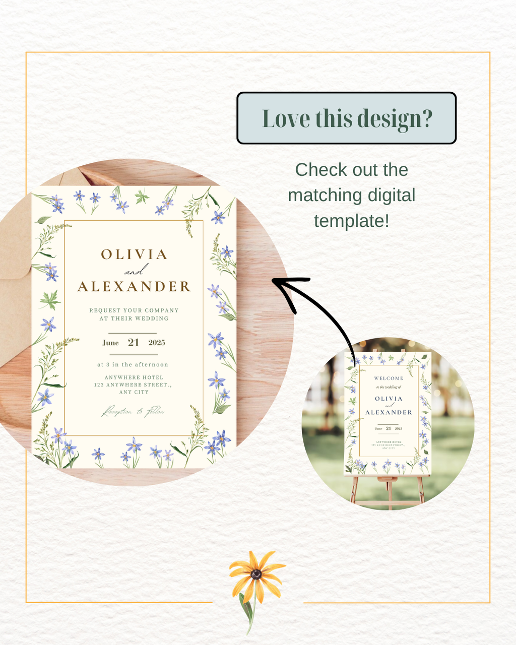 Dusty Blue Floral Botanical Wedding Welcome Sign | Editable Canva Template | Digital Download