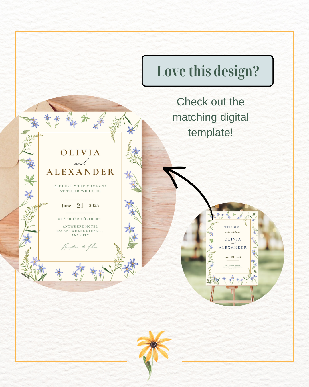 Dusty Blue Floral Botanical Wedding Welcome Sign | Editable Canva Template | Digital Download