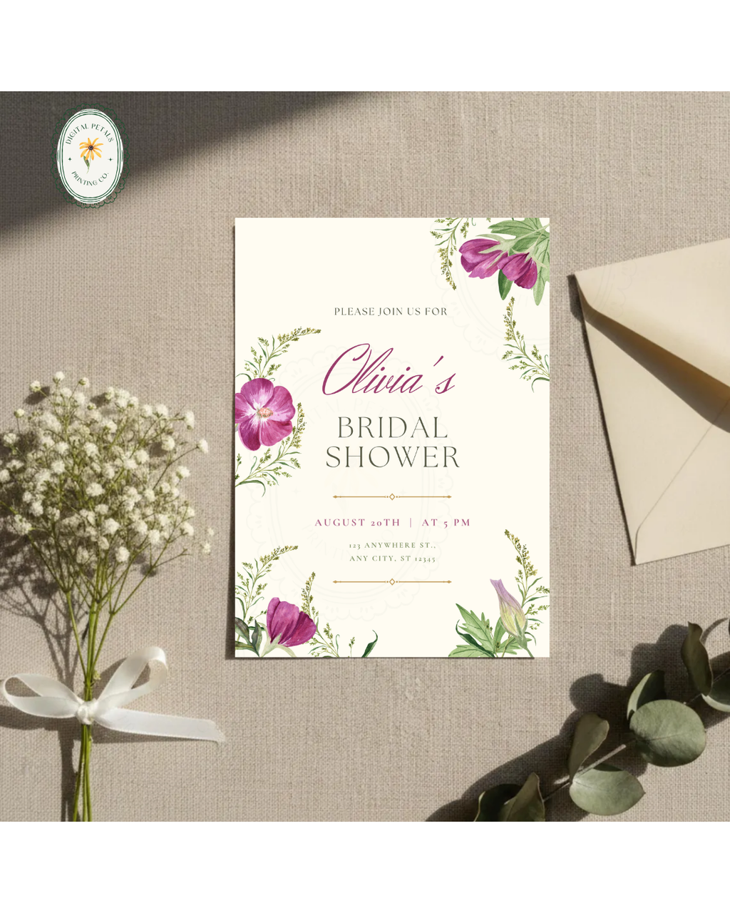 Lavender & Lilac Wildflower Bridal Shower Invitation | Minimalist Printable Invite | Digital Download