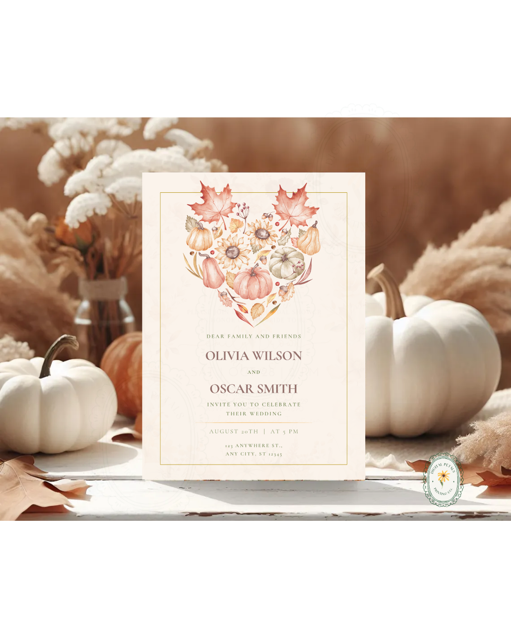 Burgundy Fall Leaves Wedding Invitation Template | Editable Canva Digital Download