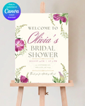 Purple Wildflower Bridal Shower Welcome Sign | Editable Canva Template | Digital Download