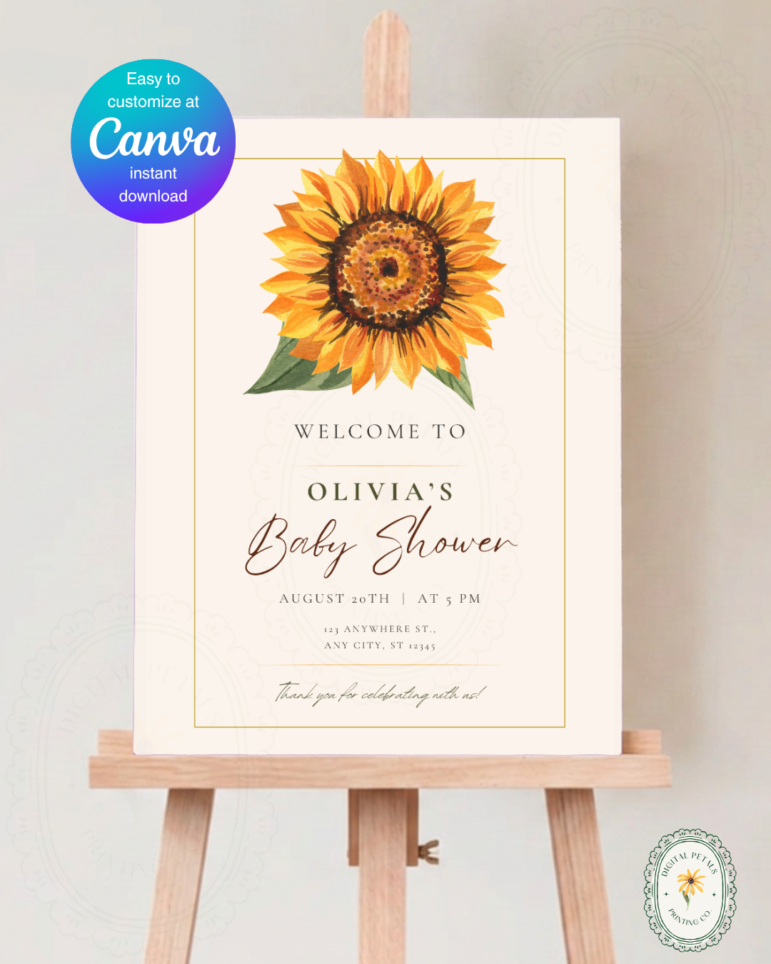 Terracotta & Rust Sunflower Baby Shower Welcome Sign | Editable Canva Template | Instant Digital Download