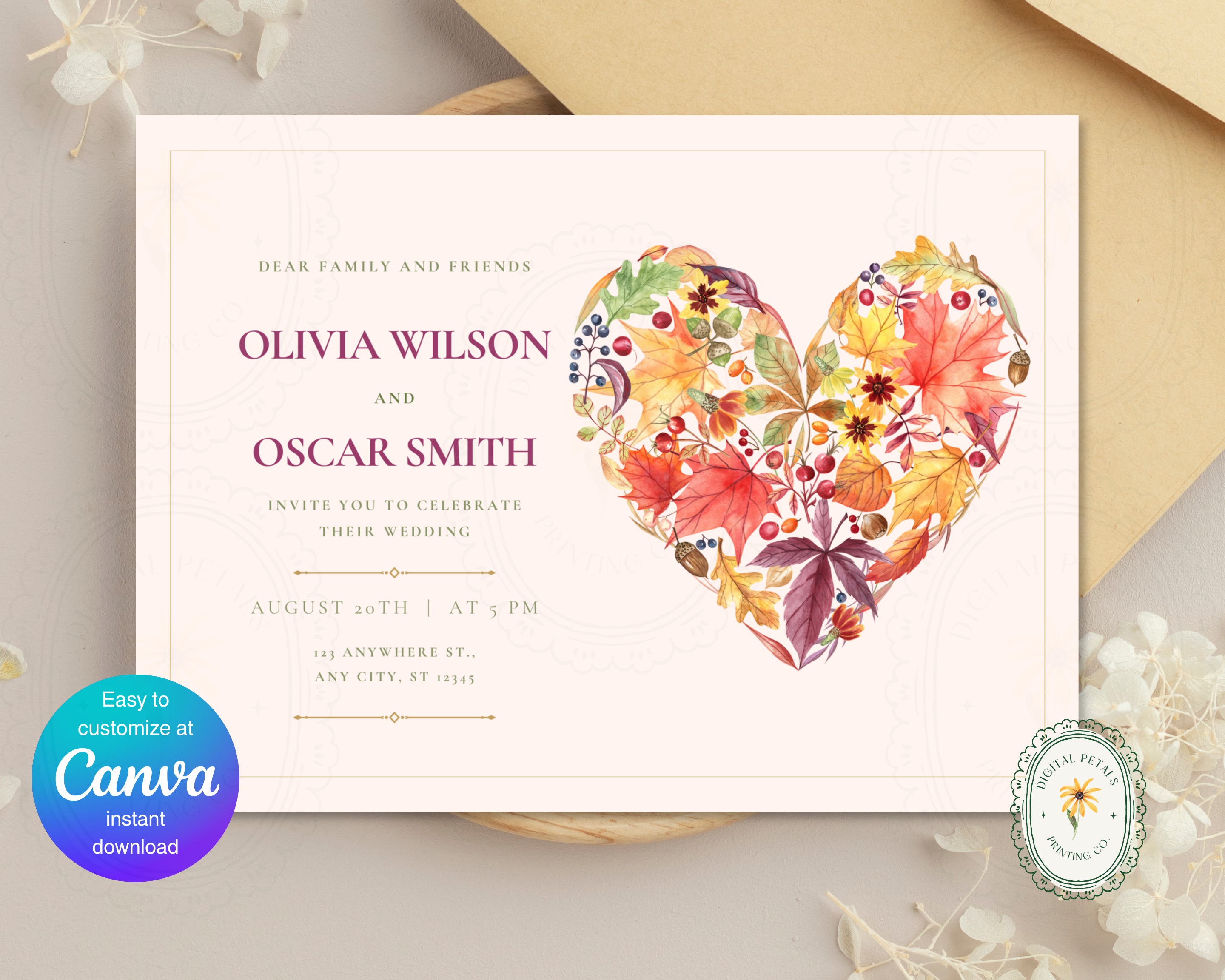 Fall Wedding Invitation Template | Rustic Landscape Digital Download | Canva Editable