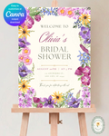 Boho Wildflower Border Bridal Shower Welcome Sign | Editable Canva Template | Digital Download