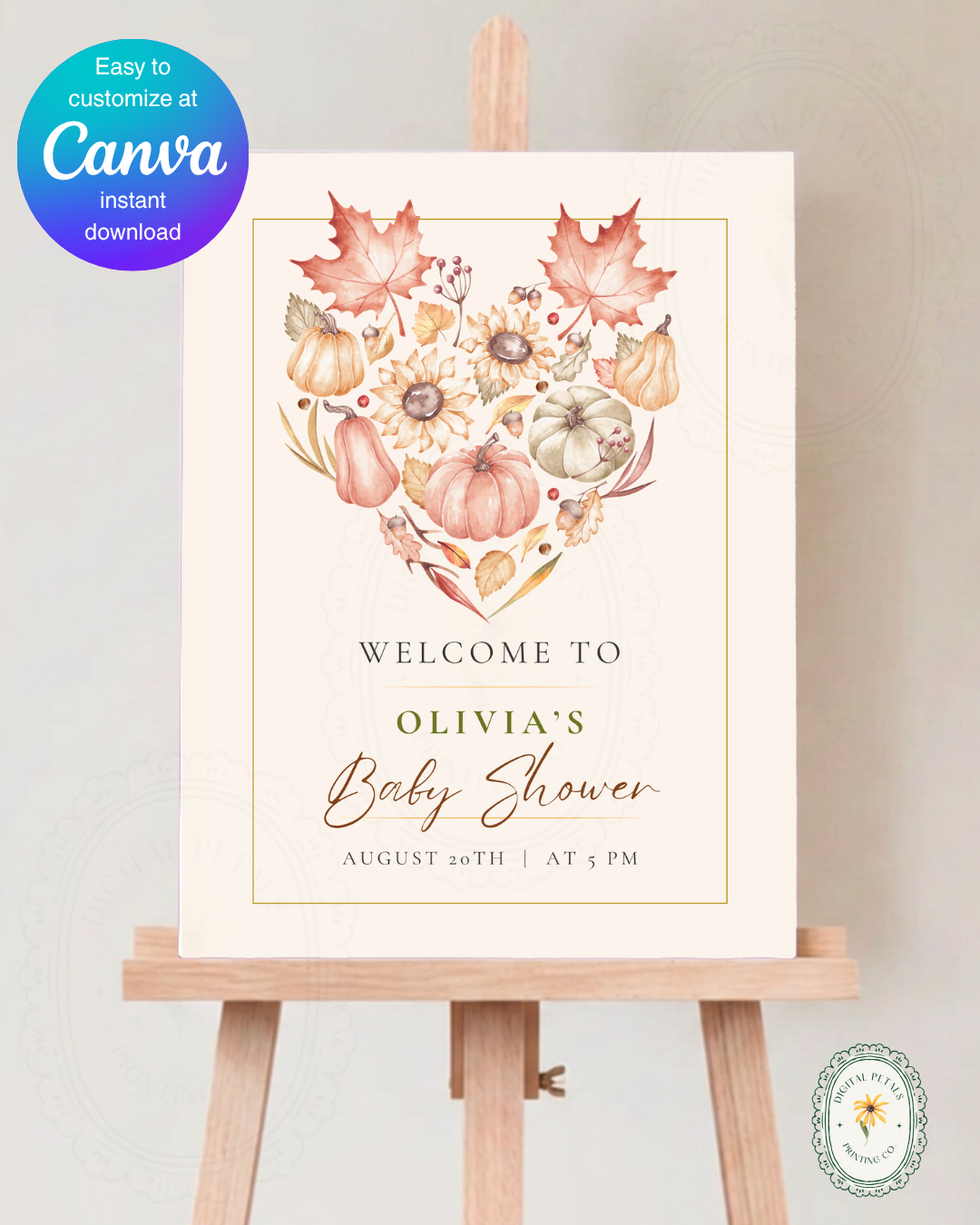 Burgundy Fall Leaves Watercolor Baby Shower Welcome Sign Template | Editable Digital Download
