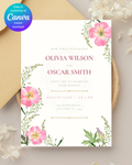 Pink Primrose Wildflower Wedding Invitation | Minimalist Printable Invite | Digital Download
