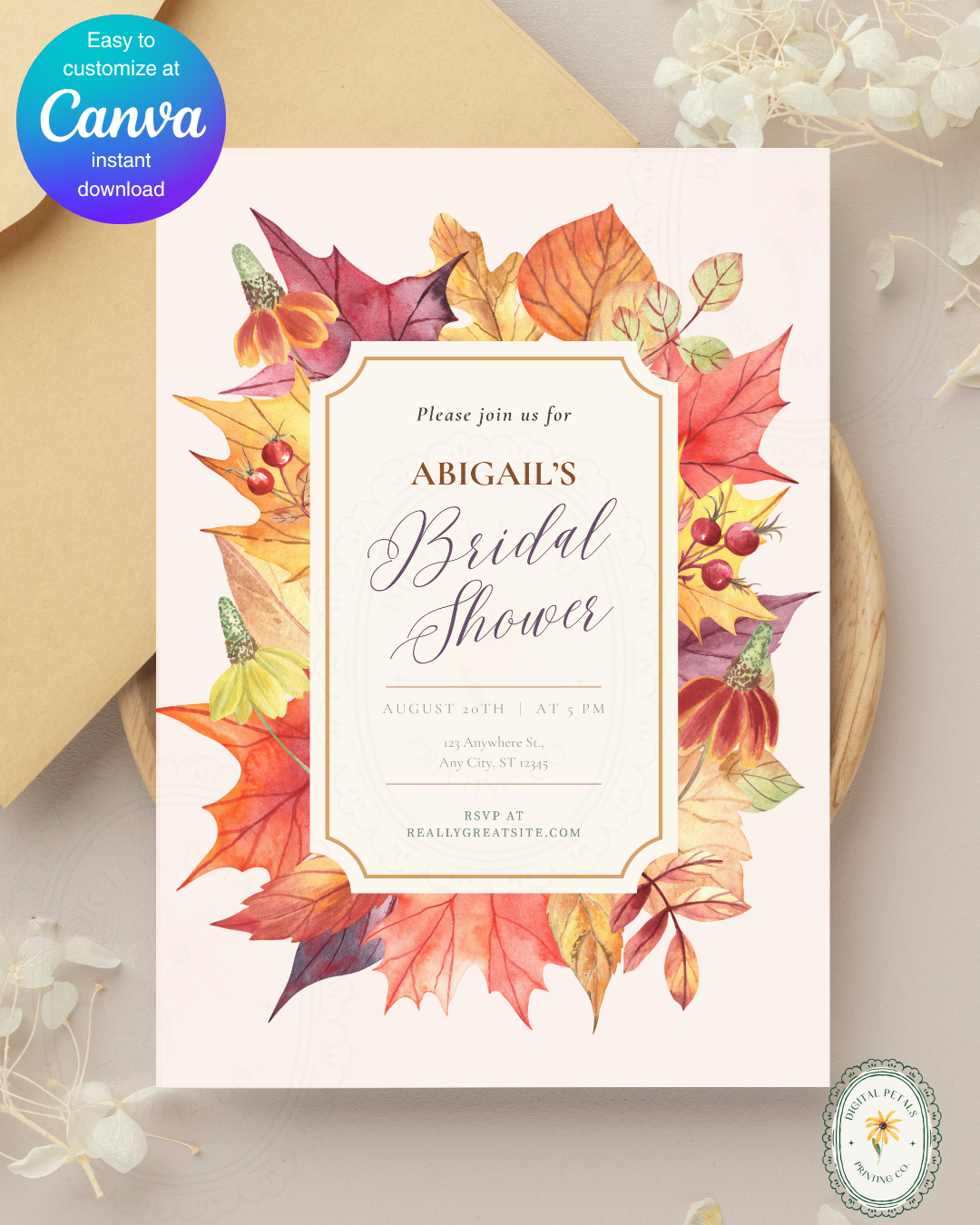 Bridal Shower Invitation Printable | Autumn Harvest Wildflower Boho Bridal Invite | Digital Download