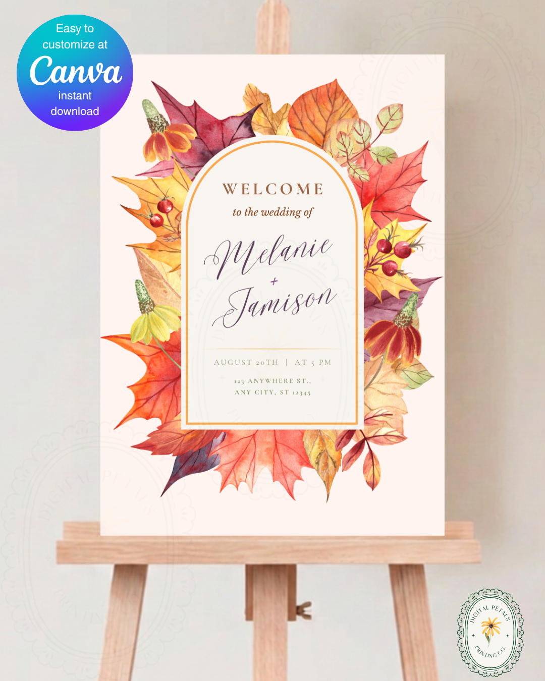 Fall Wedding Welcome Sign Printable | Autumn Harvest Wildflower Boho Wedding Decor | Digital Download