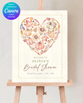 Autumn Heart Bridal Shower Welcome Sign | Editable Canva Template | Digital Download