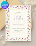 Spring Garden Wildflowers Baby Shower Invitation Template | Editable Canva Digital Download
