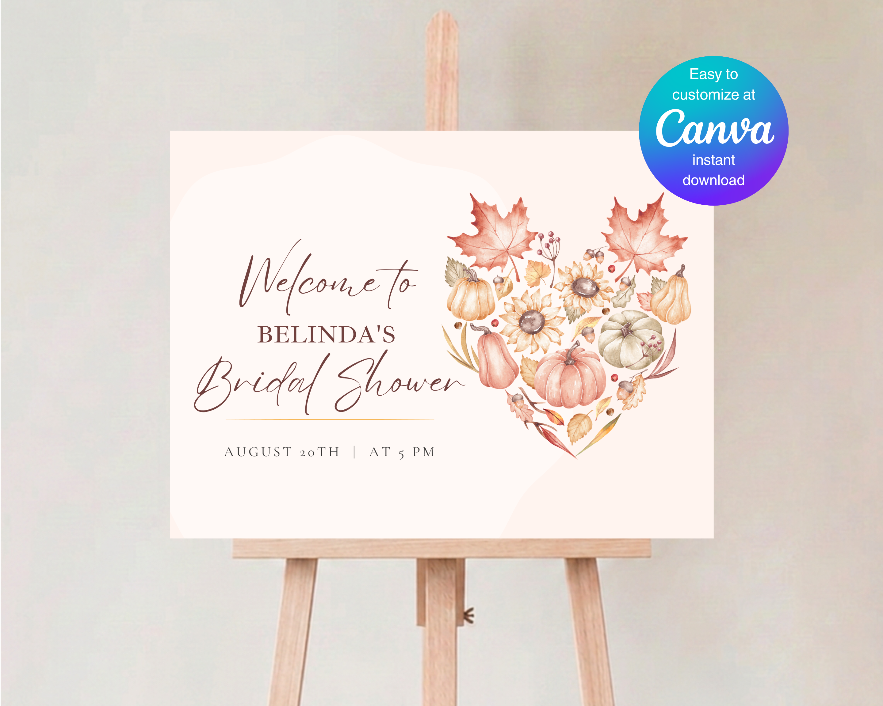 Leaves of Fall Bridal Shower Welcome Sign | Autumn Canva Template | Editable Digital Download