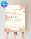 Pink Wildflower Bridal Shower Welcome Sign | Editable Canva Template | Digital Download