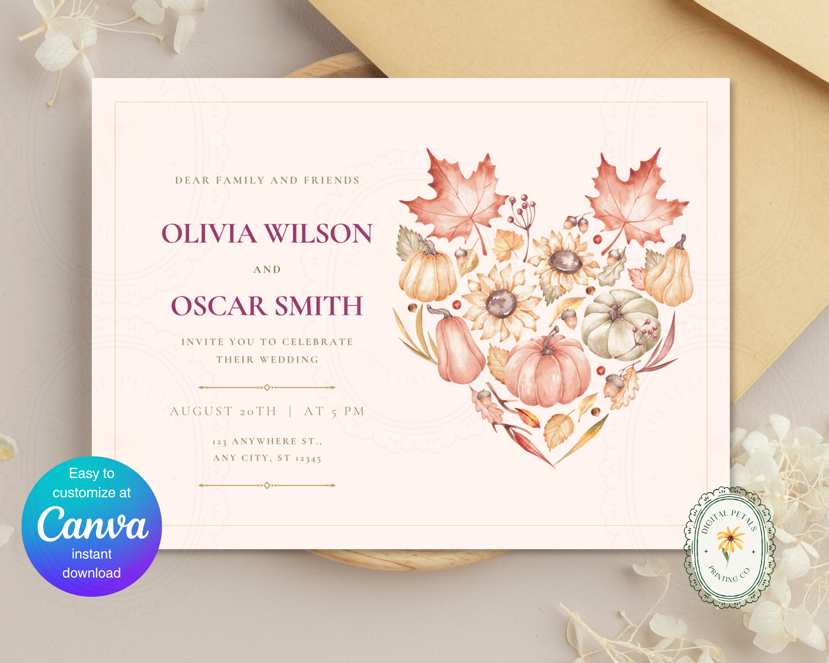 Leaves of Fall Wedding Landscape Invitations | Printable Landscape Template | Digital Download