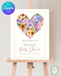 Boho Wildflower Heart Baby Shower Welcome Sign | Editable Canva Template | Instant Digital Download