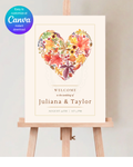Fall Heart Wedding Welcome Sign | Editable Canva Template | Instant Digital Download