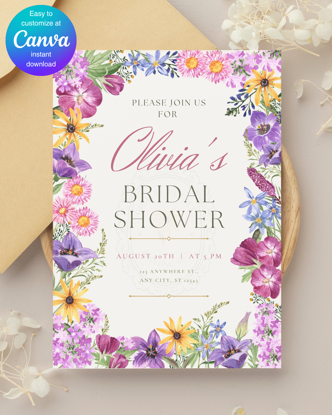 Wildflower Bridal Shower Invitation | Printable Floral Invite | Digital Download