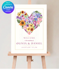 Wildflower Heart Wedding Welcome Sign | Editable Canva Template | Instant Digital Download
