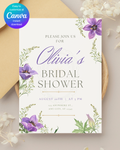 Violet Wildflower Bridal Shower Invitation | Minimalist Printable Invite | Digital Download