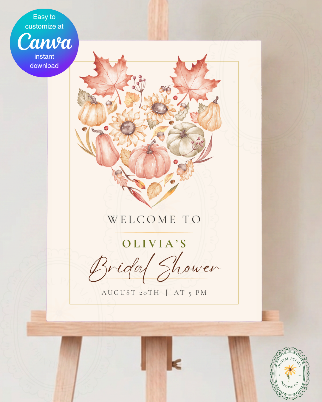 Burgundy Fall Leaves Watercolor Bridal Shower Welcome Sign Template | Editable Digital Download