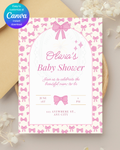 Baby Girl Shower Invitation Template | Pink Ribbons & Bows | Canva Editable