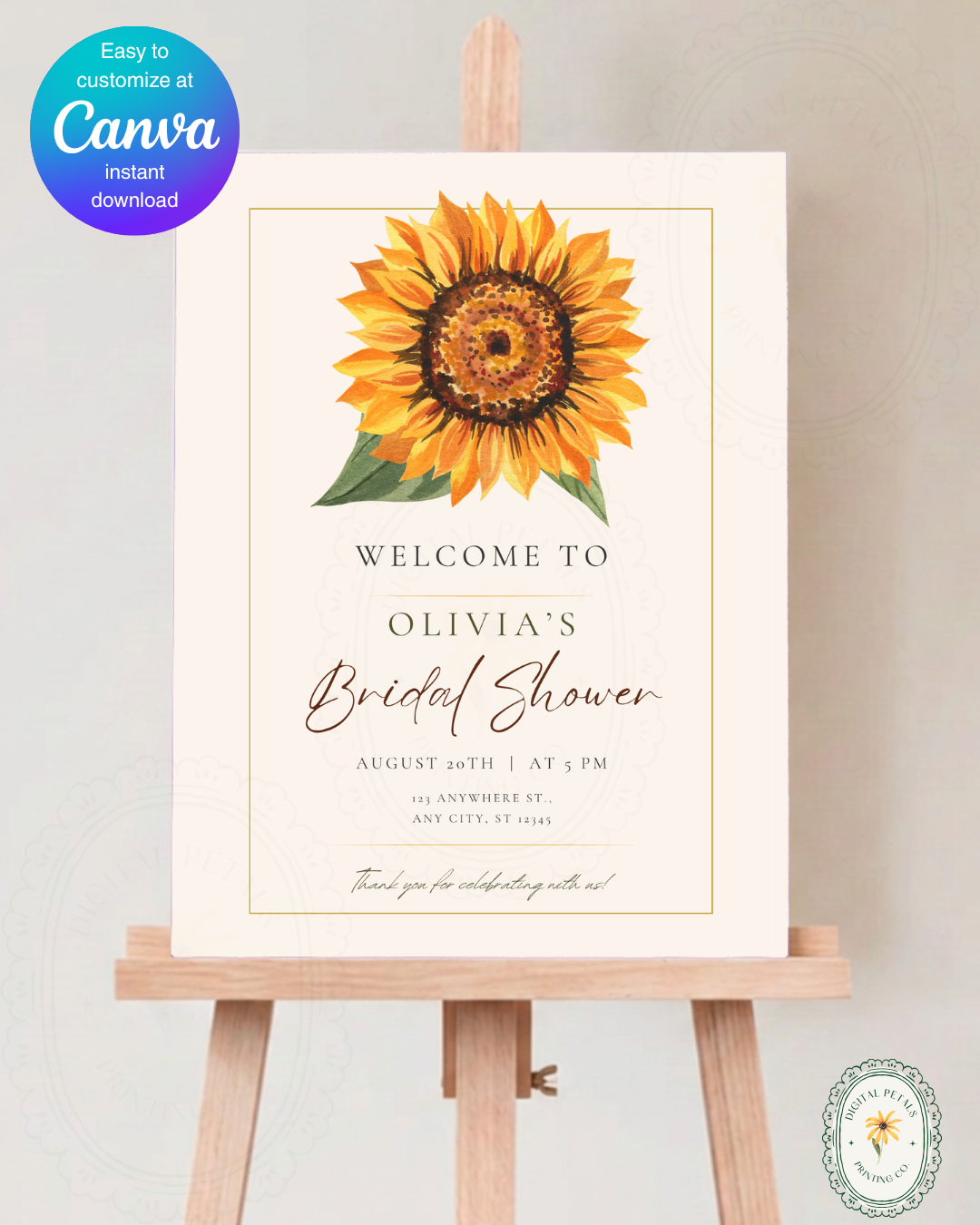 Terracotta & Rust Sunflower Bridal Shower Welcome Sign | Editable Canva Template | Digital Download