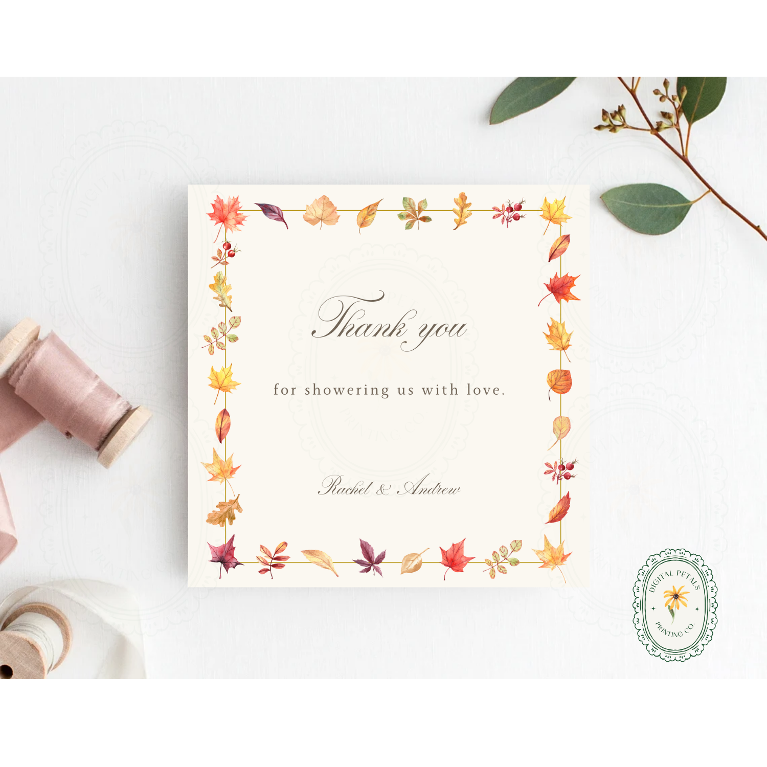 Autumn Boho Wildflower Thank You Card Template | Editable Canva Digital Download
