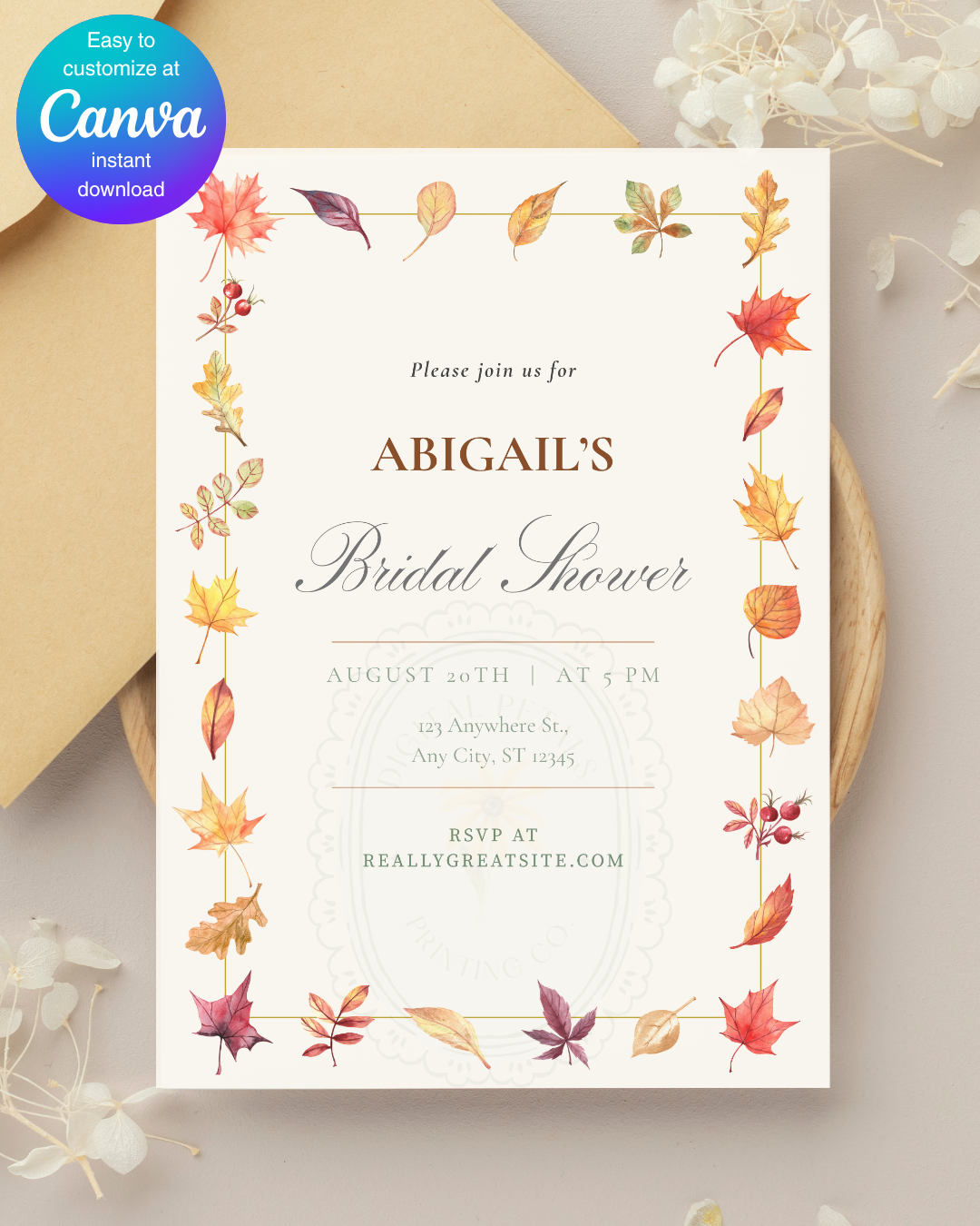 Bridal Shower Invitation Printable | Autumn Wildflower Boho Bridal Invite | Digital Download