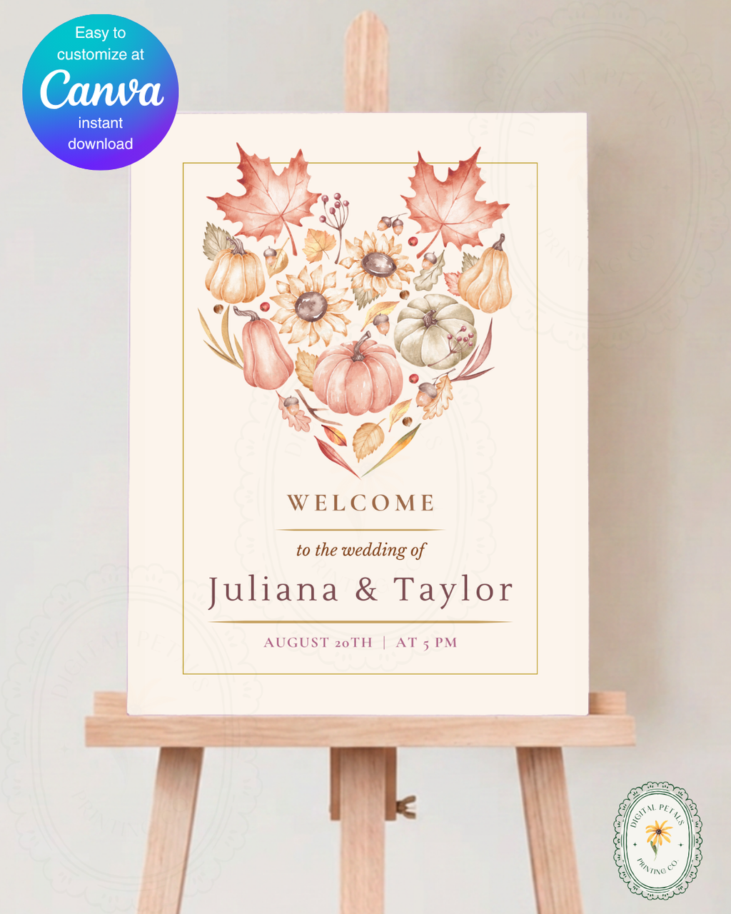 Burgundy Fall Leaves Watercolor Wedding Welcome Sign Template | Editable Digital Download