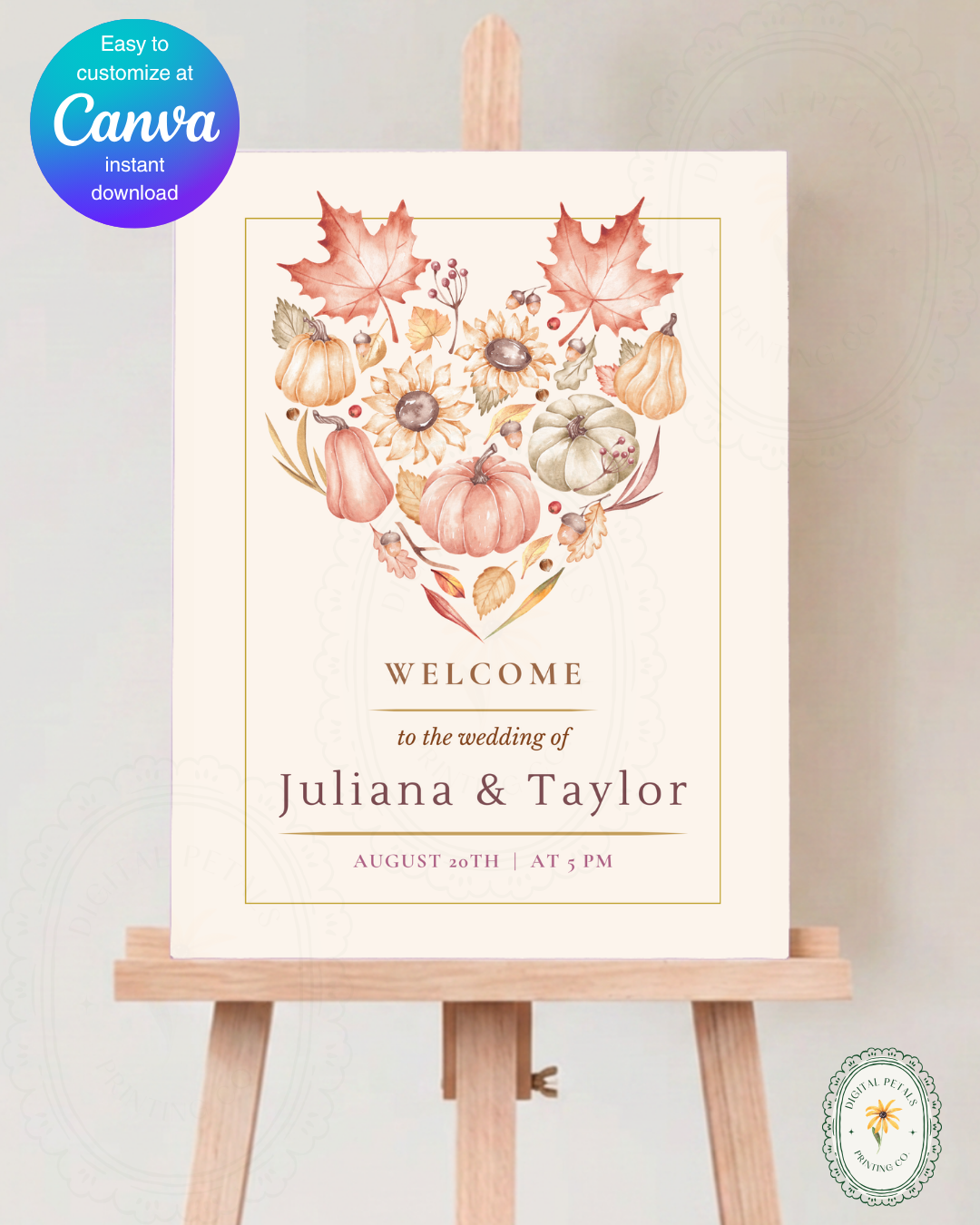 Burgundy Fall Leaves Watercolor Wedding Welcome Sign Template | Editable Digital Download