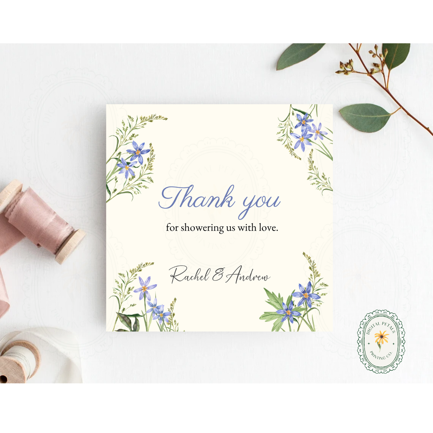Powder Blue Wildflower Thank You Card Template | Editable Canva Digital Download