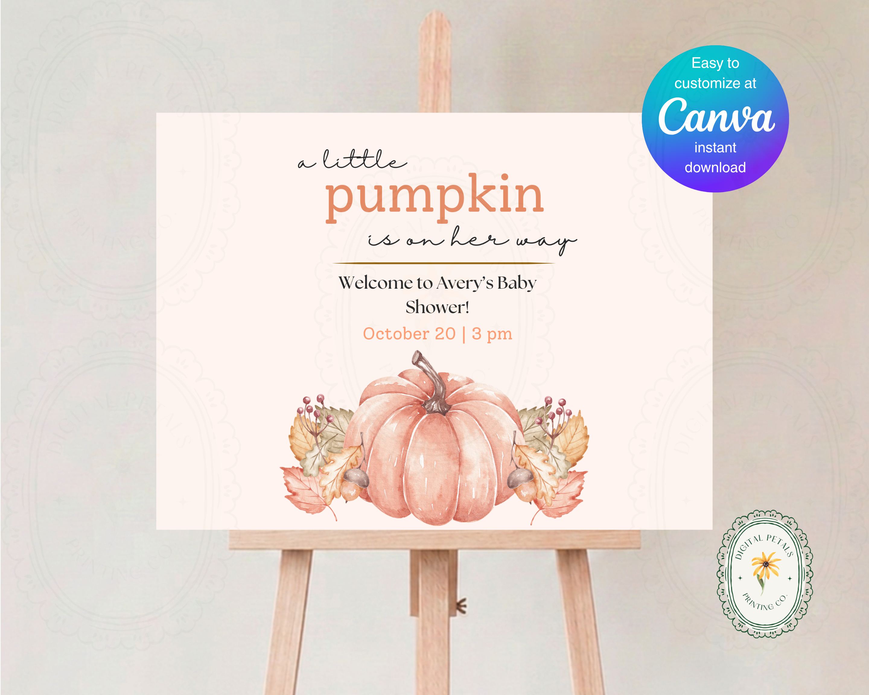 Little Pumpkin Fall Baby Shower Welcome Sign | Editable Canva Template | Digital Download