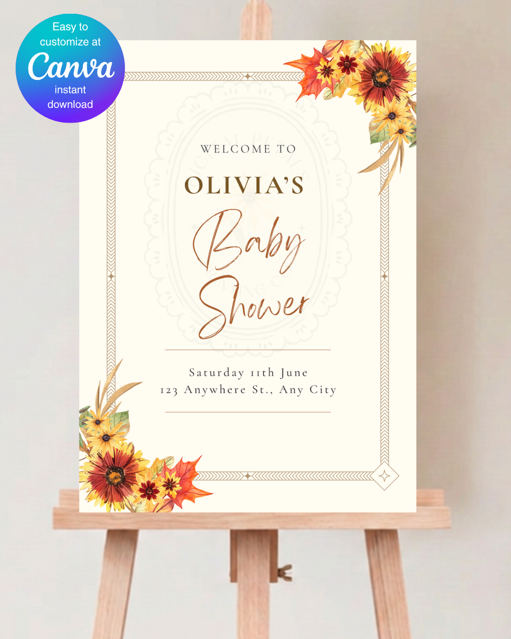 Rustic Fall Wildflowers Baby Shower Welcome Sign Template | Hand Painted Cottagecore Digital Download