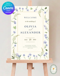 Dusty Blue Floral Botanical Wedding Welcome Sign | Editable Canva Template | Digital Download