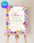 Wildflower Border Bridal Shower Welcome Sign | Editable Canva Template | Digital Download