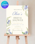 Powder Blue Wildflower Bridal Shower Welcome Sign | Editable Canva Template | Digital Download