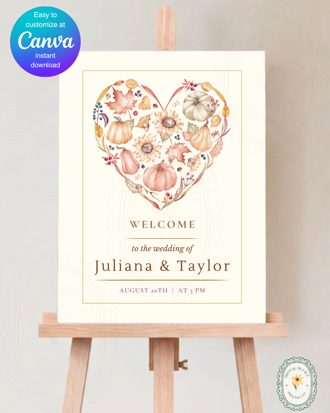 Terracotta & Rust Autumn Heart Wedding Welcome Sign | Editable Canva Template | Digital Download
