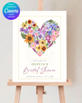 Wildflower Heart Bridal Shower Welcome Sign | Editable Canva Template | Digital Download