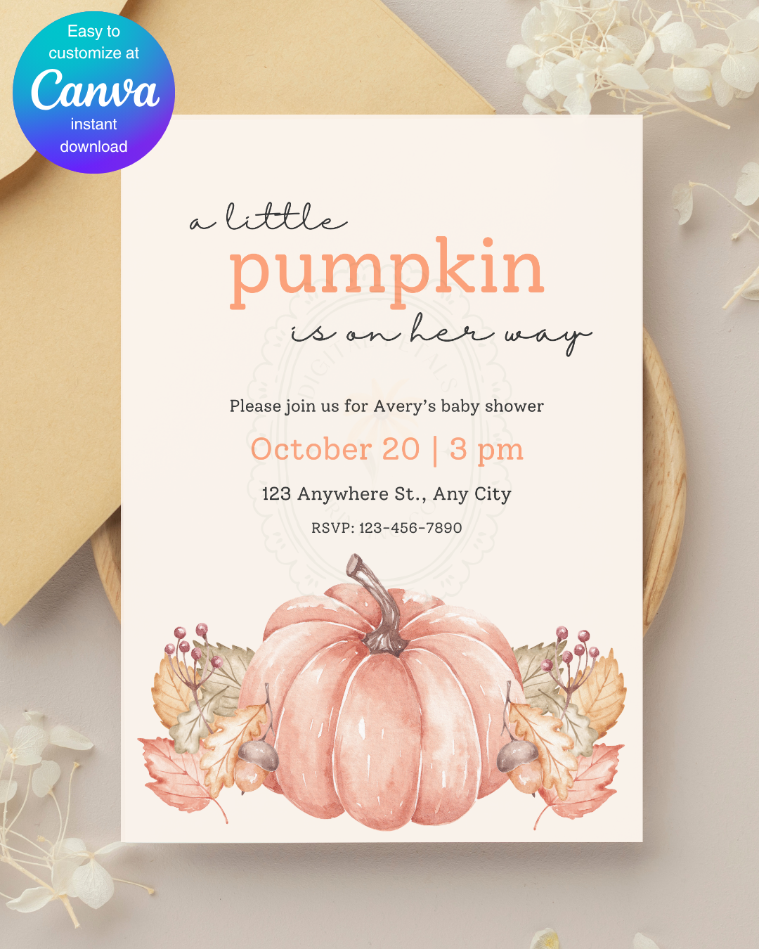Fall Pumpkin Baby Shower Invitation | Printable Invite | Digital Download