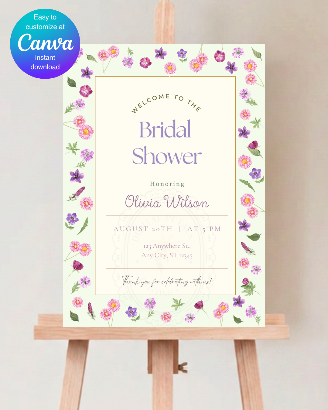 Spring Garden Wildflowers Bridal Shower Welcome Sign Template | Editable Canva Digital Download