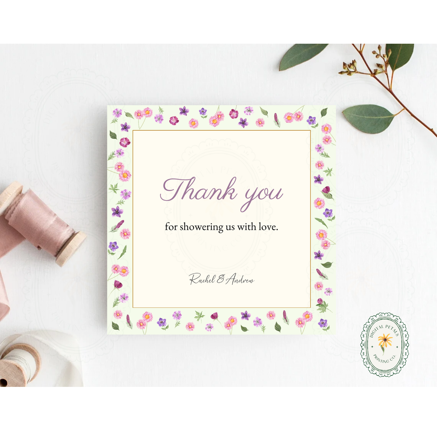Spring Garden Wildflower Thank You Card Template | Editable Canva Digital Download