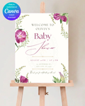 Purple Wildflower Baby Shower Welcome Sign | Editable Canva Template | Digital Download