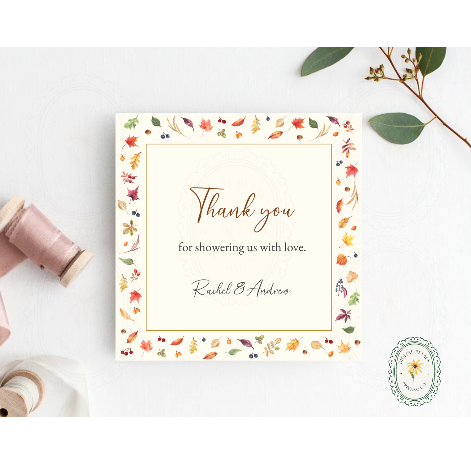 Terracotta & Cream Fall Leaves Thank You Card Template | Editable Canva Digital Download