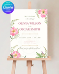 Pink Wildflower Wedding Welcome Sign | Editable Canva Template | Digital Download